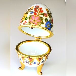Antique Porcelain Floral Decorative Egg Trinket Box